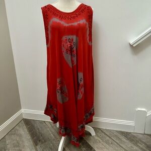 True Rock Boho Tie-Dye Embroidered Vneck Sun Dress Orange Purple Gauze Free Size